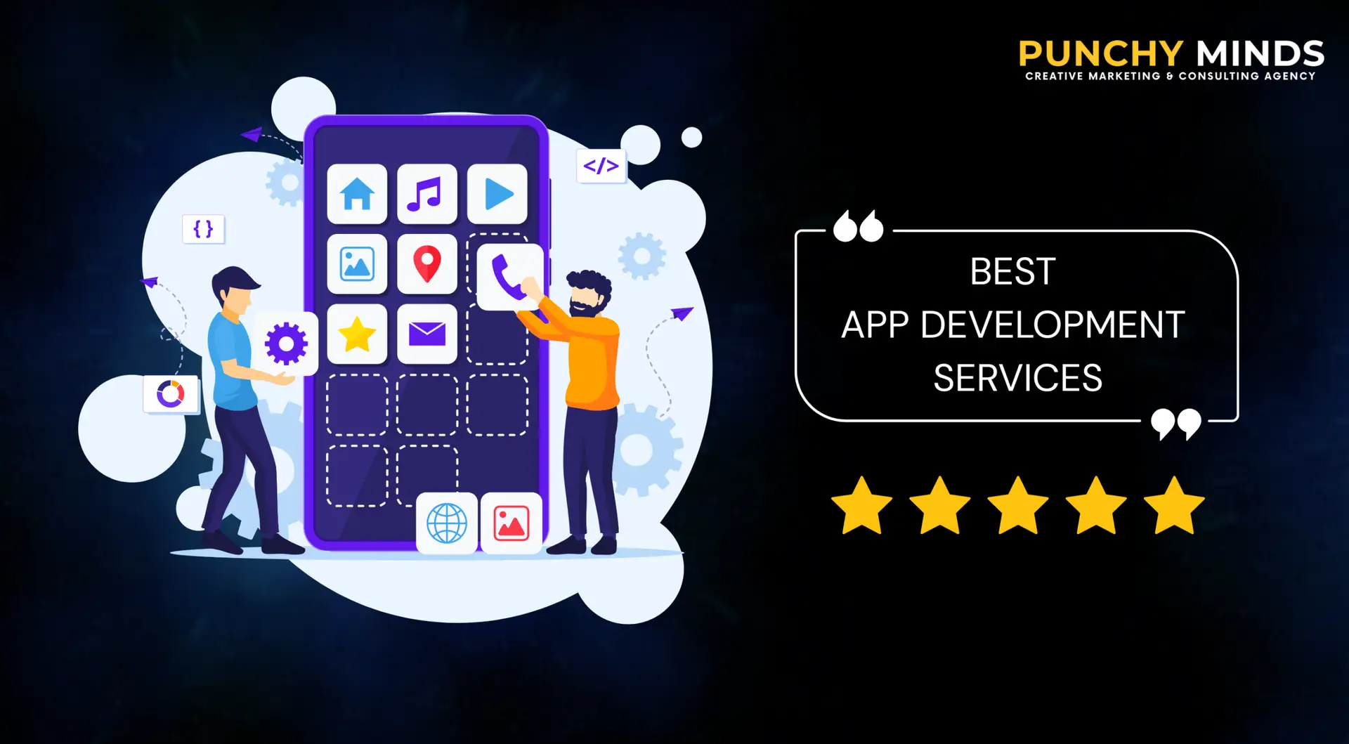 App development solutions with user interface illustration