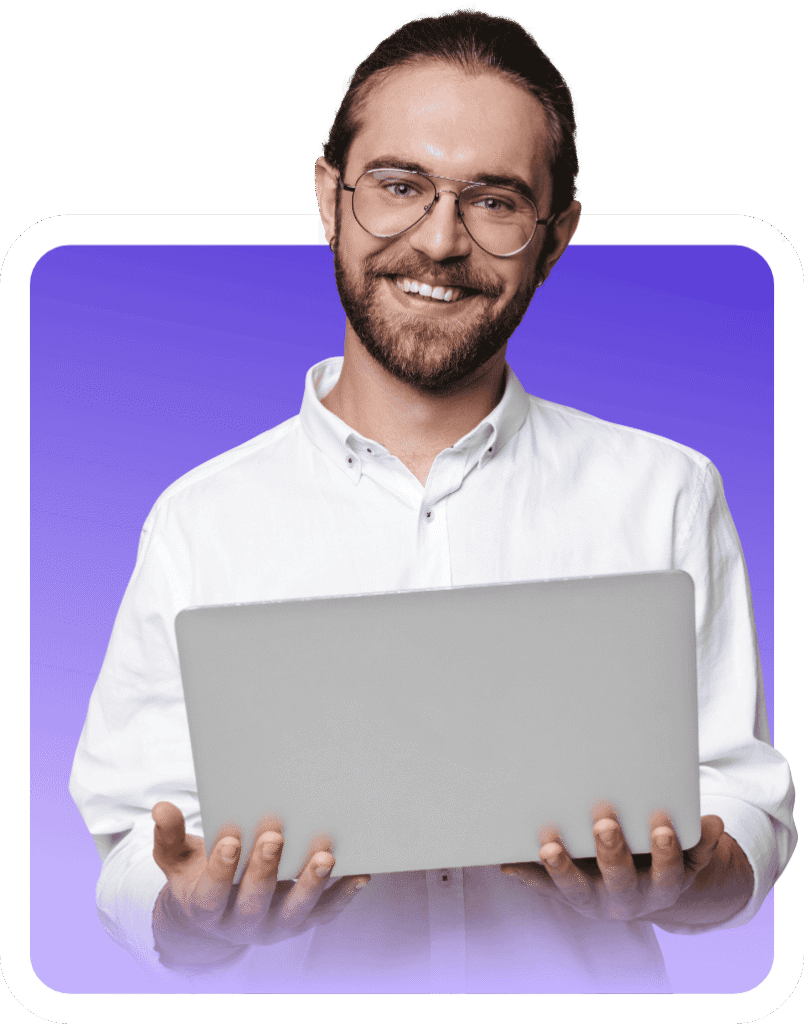 Professional SEO consultant analyzing website performance on laptop